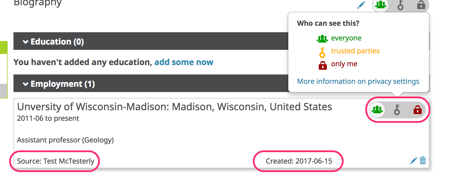 ORCID employment entry