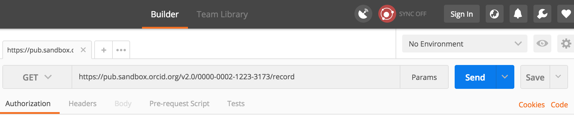 Postman request for ORCID record summary