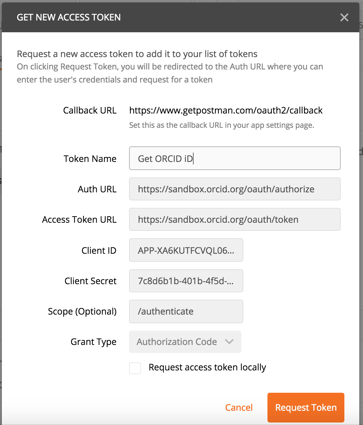 Postman config for exchanging authorization code for access token