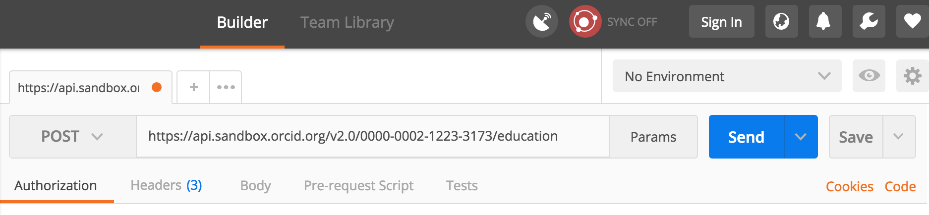 Postman request URI config for education affiliation POST request