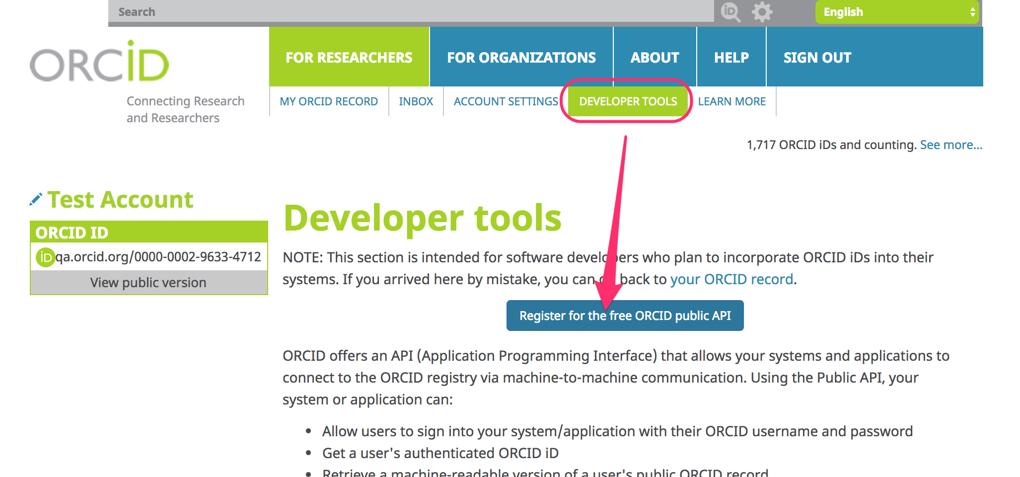 Request ORCID public API credentials