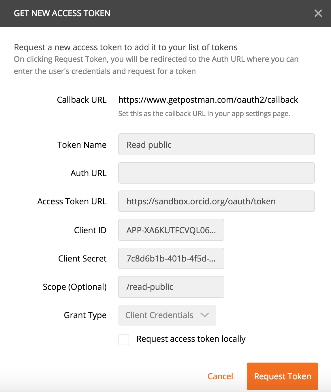 Postman config for client credentials token