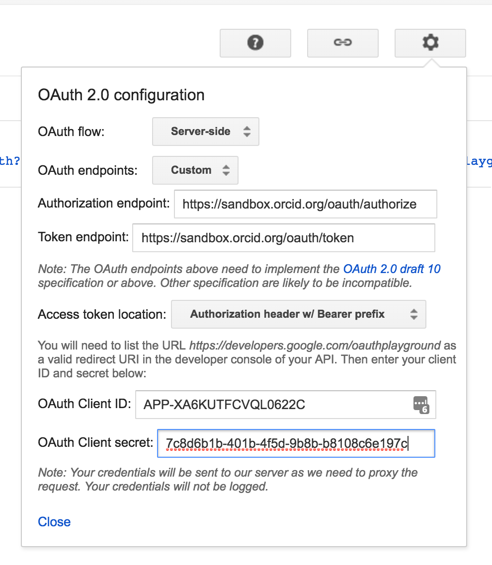 Google OAuth Playground OAuth 2.0 Configuration
